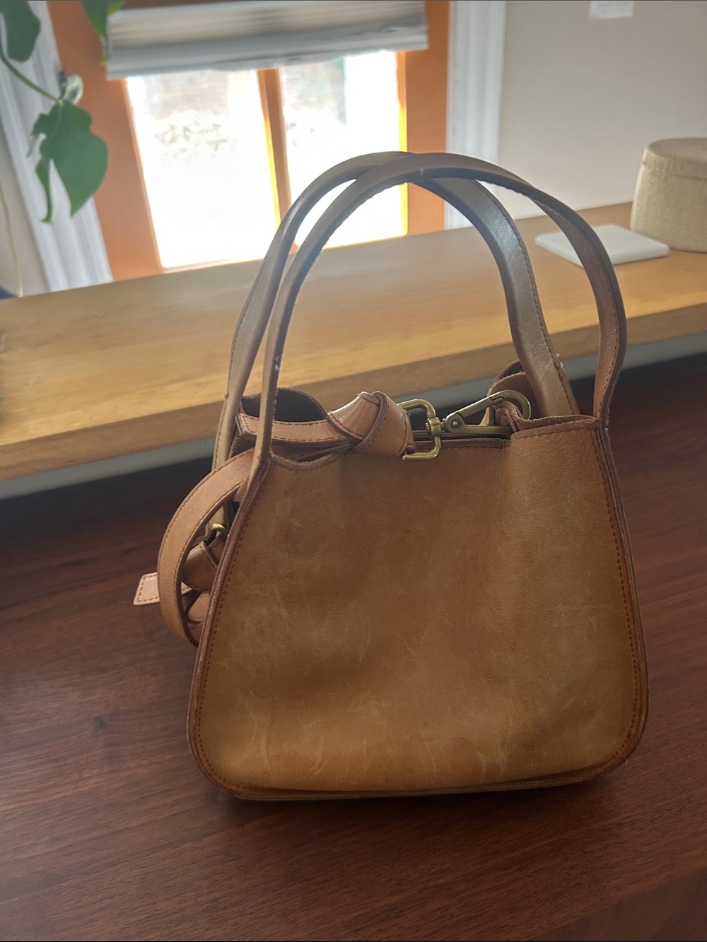 Madewell Sydney Brown Leather Shoulder Bag with Double Handles